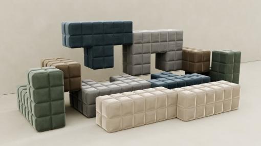『テトリス』のブロック型ソファが海外で販売中。L字やT字、凹凸に直線など多彩なパーツを自由に組み合わせて座れる楽しい家具