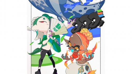 『スプラトゥーン3』5日後に始まる『ポケモン』コラボフェスをイメージしたイラストが公開。フウカがくさ、ウツホがほのお、マンタローがみずタイプをモチーフにした衣装にお着替え