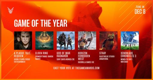 「The Game Awards 2022」ノミネート作品が発表。『エルデンリング』『ゼノブレイド3』『Stray』『ゴッド・オブ・ウォー ラグナロク』などがGOTY候補に並ぶ
