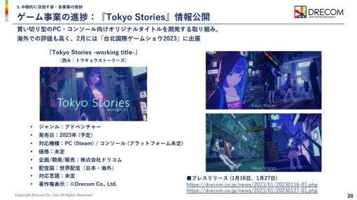 ドリコムの新しい挑戦『Tokyo Stories』は「海外ゲームファンからの反響大きい」(内藤社長)　台北ゲームショウを皮切りにグローバルPR活動を展開