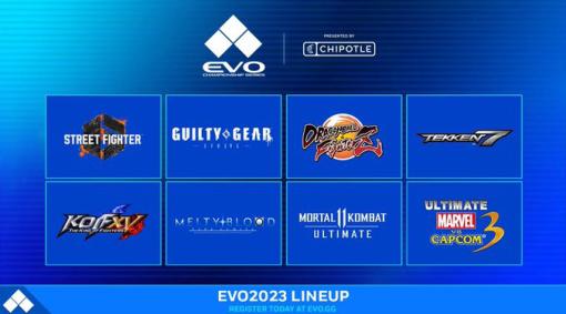 EVO 2023のメイン競技8種目発表。今回がEVOデビューのスト6，そしてGGST，モーコン11U，鉄拳7，KOF15，メルブラTL，DFZ，アルカプ