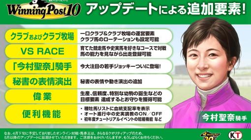 「Winning Post 10」，今村聖奈騎手やクラブ要素，VS RACEなどを追加するアップデートを実施