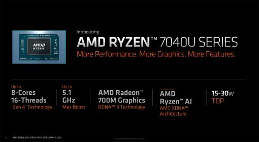 Zen 4＋RDNA 3採用の薄型ノートPC向けAPU「Ryzen 7040U」シリーズ発表。携帯型ゲームPCがより高性能に