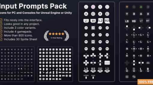 FREE Input Prompts Pack - 800 Icons for PC and Consoles for Unreal Engine or Unity - ゲーム開発で重宝する主要4種のゲームパッドやマウスとキーボードアイコンパックが無料公開！