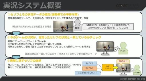 『スト6』“自動実況”のカギは試合の盛り上がりを数値化する「テンションシステム」。約4000種類のセリフの出現バランスはスタッフが「とにかく人力」で調整…!?【CEDEC2023】