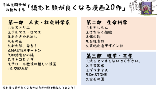 斗比主閲子がお勧めする「読むと頭が良くなる漫画20作」 - 斗比主閲子の姑日記