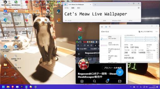 デスクトップ猫アプリ『Cat’s Meow Live Wallpaper』Steamで9月15日配信へ。PC上に住まう3D猫たちを愛でよう