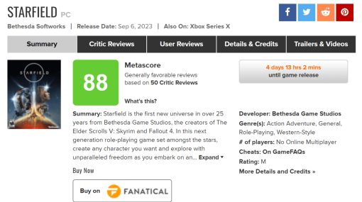 大宇宙を舞台にしたベセスダの“次世代RPG”『スターフィールド』海外メディアによるレビュー数値「メタスコア」で88点の高得点を記録。9月1日からついに早期アクセス解禁