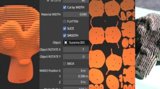 FlatCut – 3Dモデルを板状にスライスしCNCやレーザーでカットできるようにレイアウトするBlenderのGeometry Nodesデータが販売中！