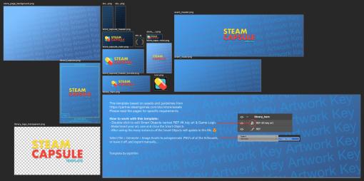 Steamストア販売用の「カプセル画像」を簡単操作で制作できるPhotoshopテンプレート「Steam Capsule Template」が配布中