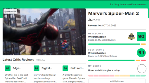 『Marvel's Spider-Man 2（マーベル スパイダーマン 2）』国内メディアの評価の声を集めた「称賛の声トレーラー」公開！メタスコアは現在90、ユーザースコア9.1に