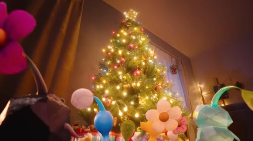 クリスマスツリーを眺めるピクミン。「ピクミン4」CM「ふゆやすみ篇」が公開