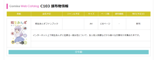 C103 2日目東パ03bにて桐生あんずファンブックが出ます - 感情的ドリル