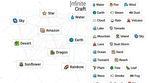 火・風・水・土の四元素を組み合わせてありとあらゆるものを錬成する無料ブラウザゲーム「Infinite Craft」