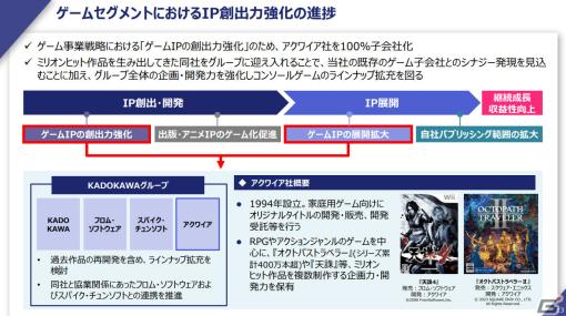 KADOKAWA、アクアイアの100％子会社化を発表――過去作品の再開発を含めコンソールゲームのラインナップ拡充を検討