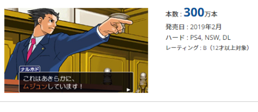 【朗報】カプコン「逆転裁判123 成歩堂セレクション」累計300万本を突破していたことが判明！