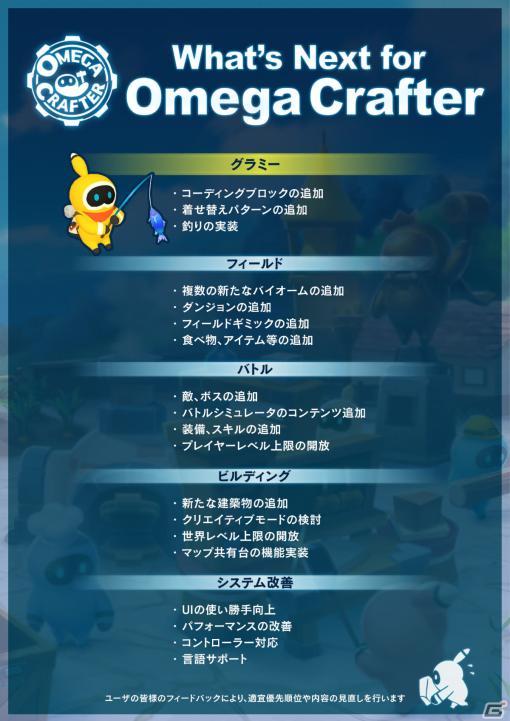 「Omega Crafter」今後のアップデート情報が公開！グラミーの新たな仕事「釣り」や新バイオーム、コントローラーへの対応など