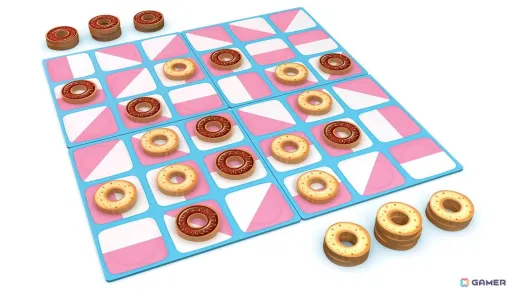 自分の色のドーナツを5つ並べる2人用戦略ボードゲーム「ドーナツならべ」日本語版が5月下旬に発売！ポケットサイズで持ち運びも便利