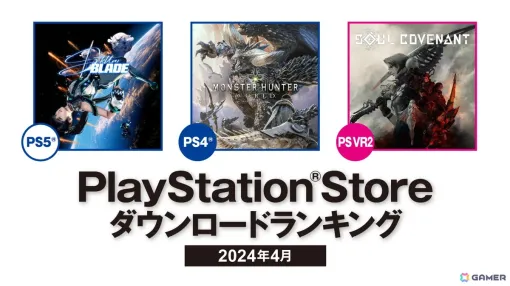 PS Storeの2024年4月ダウンロードランキングが公開！PS5は「Stellar Blade」、PS4は「モンスターハンター：ワールド」が1位に