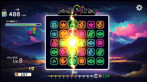 Deck-building roguelite 3 match puzzle "Neon Village" demo version released. Earn money with the synergy of the puzzle pieces you earn to pay off debts and increase the population of your village