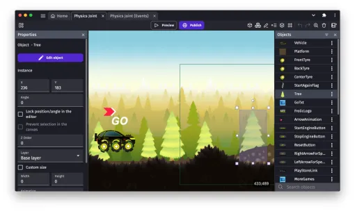 The open source 2D / 3D game engine "GDevelop" has been updated to version "5.4". Create online multiplayer games with no code