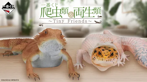 爬虫類&両生類“だけ”をモチーフにした「一番くじ 爬虫類＆両生類～Tiny Friends～」7月27日より発売決定。精巧な実寸大フィギュアにモチモチのクッションなど、爬虫類＆両生類好きにはたまらないかわいさ爆発のグッズの数々がラインナップ