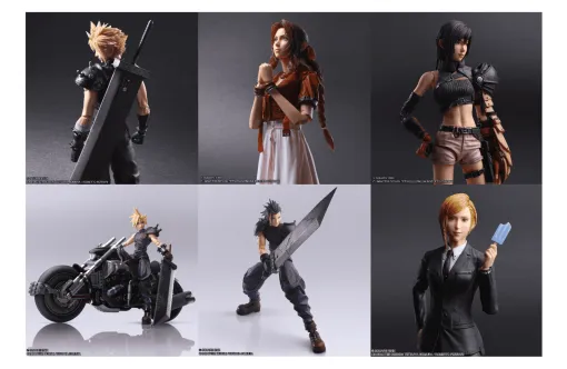 『FF7』と『FF7リバース』のキャラクターフィギュアが発売決定。2025年に発売予定。クラウド、エアリス、ユフィ、ザックス、イリーナ、バイクのデイトナのフィギュアがそれぞれe-STOREにて予約受付中