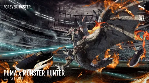 「PUMA×MONSTER HUNTER 20周年」コレクション発売！ リオレウスやジンオウガ、アイルーデザインのスニーカーやゲームシャツなどが登場