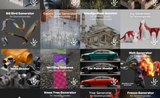 Blenderesse GeoNodes are now completely free – Miettinen Jesse氏がGumroad上で公開している数多くのBlender Geometry Nodeアセットを無料化！