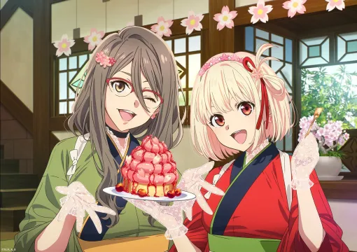 「リコリコ」“たきなのパフェ”新作か。「喫茶リコリコ」春らしく華やかな千束とミズキのイラスト公開