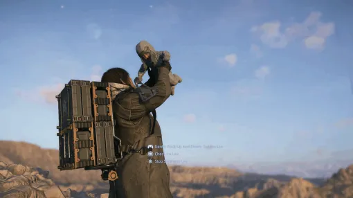 『デススト2』サムがルーを抱き上げ「あやす」シーンがとてもかわいい実機プレイ映像が公開。小島監督も「ルーちゃん、機嫌なおった？」とやさしく声をかける