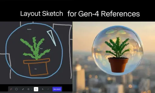 Runway、動画生成AI「Gen-4」のReferencesにスケッチ機能「Layout Sketch」を追加！　ラフなイラストから構図と要素を読み取り具現化 - ニュース