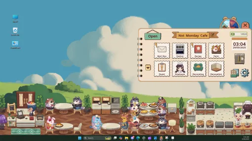 YouTubeやTwitchの配信コメントと連動するカフェ経営放置ゲーム『月曜が来ないカフェ』本日Steamにてリリース。視聴者のコメントで入店や注文、レビュー投稿などが可能。作業配信などのお供にデスクトップの一部でゆる～く経営