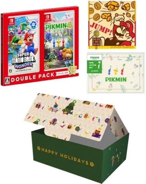 「スーパーマリオブラザーズ ワンダー・ピクミン４」ダブルパックがAmazonにて19%オフで販売中ミニレターセット&ミニタオル付き。オリジナルデザインのギフトBOXでお届け