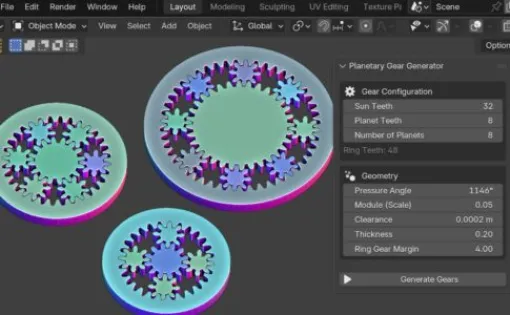 Planetary Gear Generator for Blender v1.0 - 「遊星歯車（プラネタリーギア）」メッシュを生成できる無料のBlenderアドオン！