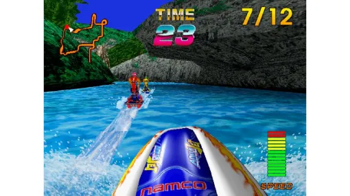水上バイクで走り競い合うマリンスポーツゲーム『アクアジェット』の「アーケードアーカイブス」版が8月14日に配信決定。ナムコが1996年に発表した“体感ゲーム”をおうちでも手軽に楽しめる