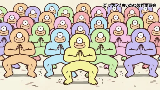 アニメ『ちいかわ』すごい数のオデが集まってきているエピソード配信開始。牢獄編で活躍した大男のオデが解雇され、居場所を求めようとするコミックス描き下ろし回が動く