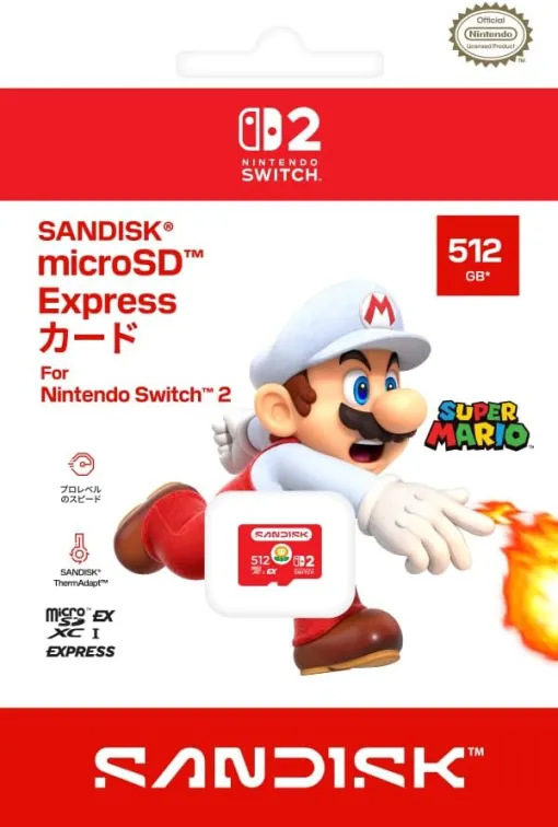 Switch2公式のサンディスク「microSD Expressカード」512GBモデルが10月1日発売。価格は28,980円Amazonなどでも販売開始 Switch2公式のサンディスク「microSD Expressカード」512GBモデルが10月1日発売。価格は28,980円Amazonなどでも販売開始