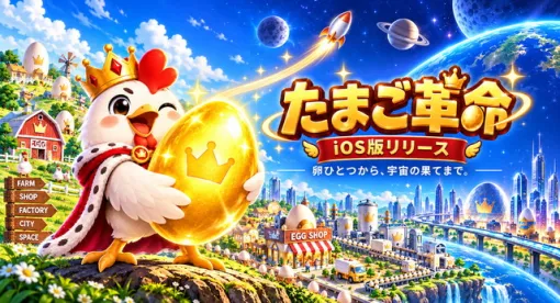 Code and DESIGN、ニワトリ1羽から壮大な帝国を築き上げる放置・インフレ経営ゲーム『たまご革命』iOS版をリリース