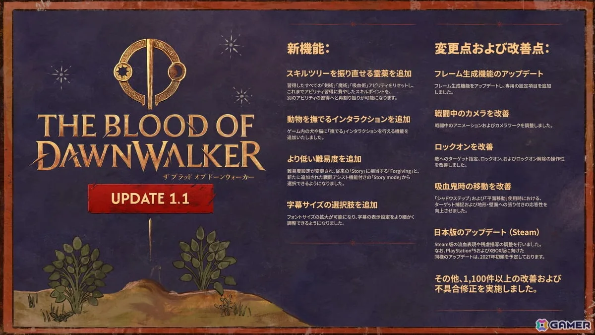 「The Blood of Dawnwalker」リリース後初の大型アップデートが配信！スキルツリーを振り直せる霊薬の追加をはじめ、1,100件以上の改善・修正を実装