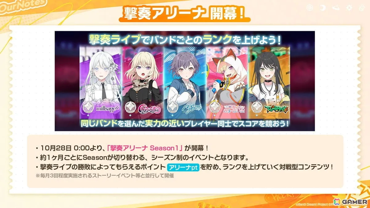 「バンドリ！アワーノーツ」に対戦型コンテンツ「撃奏アリーナ」が10月28日に実装！ハロウィンイベントや追加カバー楽曲も